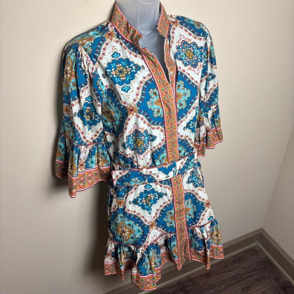 NWT Elizabeth James Frances Cotton Poplin Patchwork Button Up Dress Womens XS - Picture 4 of 8